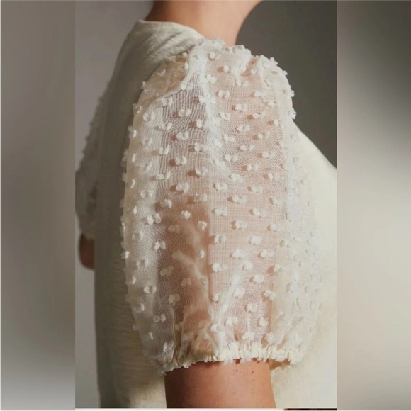 Anthropologie Maeve Ivory Puff Sheer Top - Picture 4 of 10
